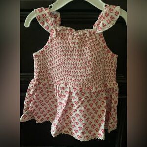 Room Seven
 White Tank Top with Pink Floral Smocking